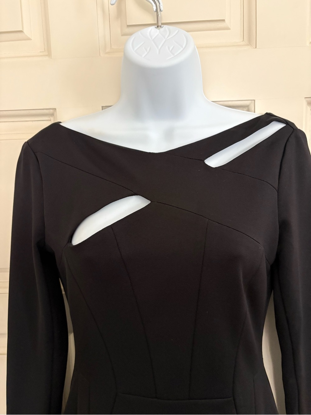 Karen Millen Cutout Neck Long-Sleeve Black Sheath Dress - Picture 2 of 11